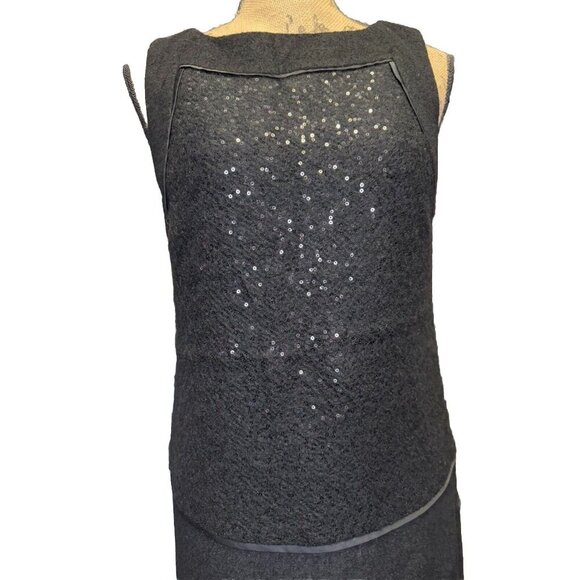 Ann Taylor LOFT Black Sheath Dress Sleeveless Sequin Lined Wool Blend Size 6 - Picture 5 of 10